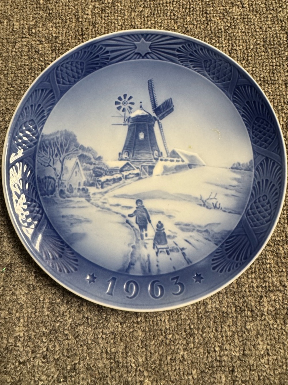 Royal Copenhagen Blue and White Winter Windmill Collector Plate